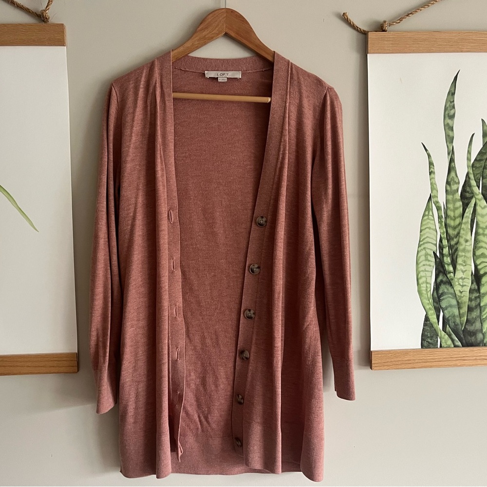 LOFT Pink Cardigan Sweater Lightweight Open Front